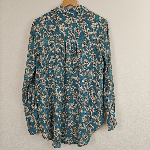 Anthropologie Pilcro Leilani Blue Motif Tunic Long Sleeve Button Down Shirt SM - Picture 14 of 15